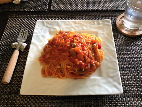 トマト缶で☆簡単アマトリチャーナ（トマトのパスタ）